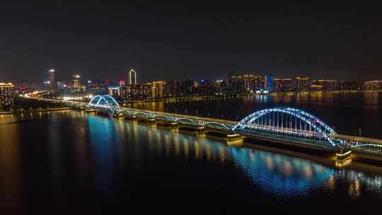 杭州_复兴大桥夜景航拍延时