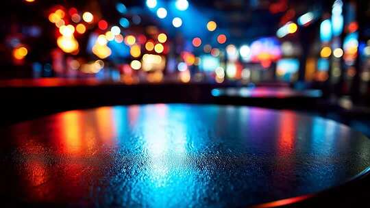 夜晚街头光斑下的桌面