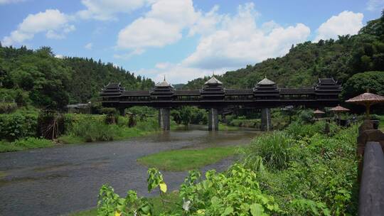 三江侗族程阳八寨古村落田园风光特写 4k