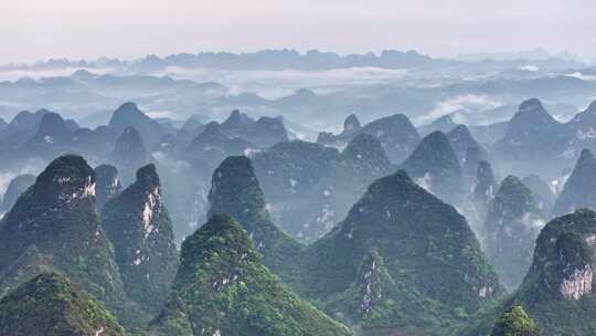 航拍桂林喀斯特地貌山峰山脉