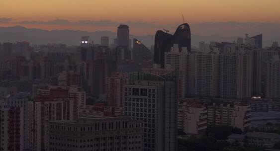 北京山水俯瞰黄昏日落城市空镜
