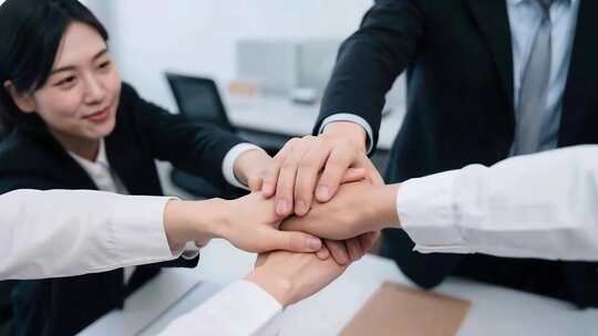 商务人士团队叠手合作场景