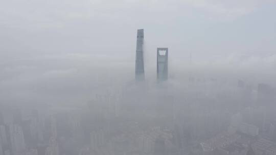 【4K-Dlog】上海陆家嘴世纪大道平流雾穿云视频素材模板下载