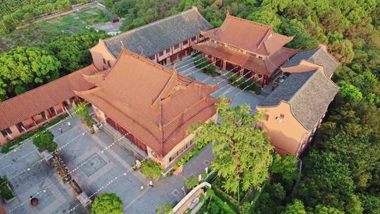 航拍上海小昆山九峰寺建筑风光