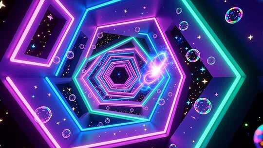 几何建筑空间抽象艺术浪漫梦幻霓虹隧道4K