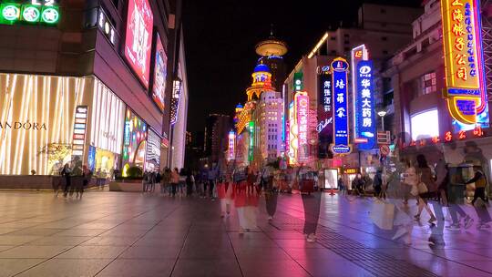 上海南京东路步行街夜景延时