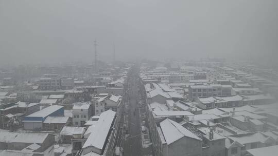 农村城镇下雪4K航拍原素材