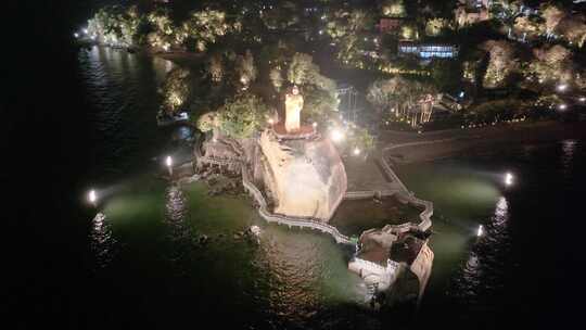 厦门思明区鼓浪屿航拍夜晚夜景福建城市风景视频素材模板下载