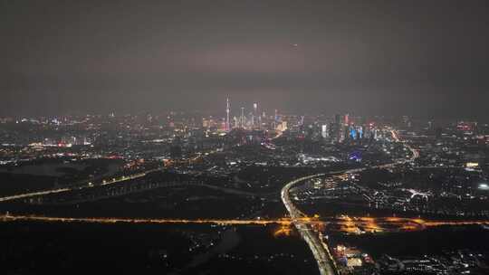 广州华南快速路夜景航拍