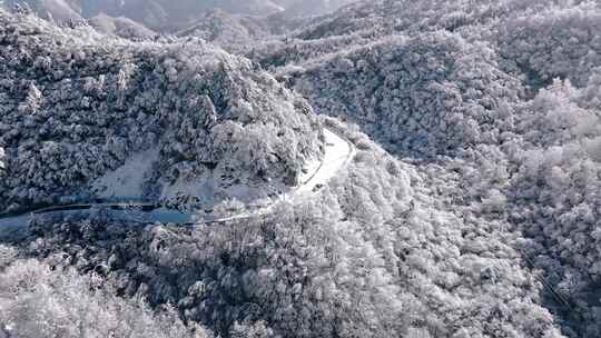 陕西秦岭分水岭雾凇冰挂雪景