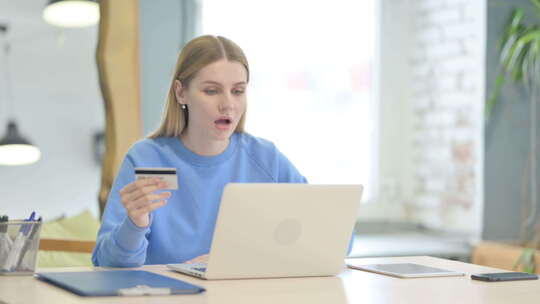 女性用电脑看自己的信用卡余额