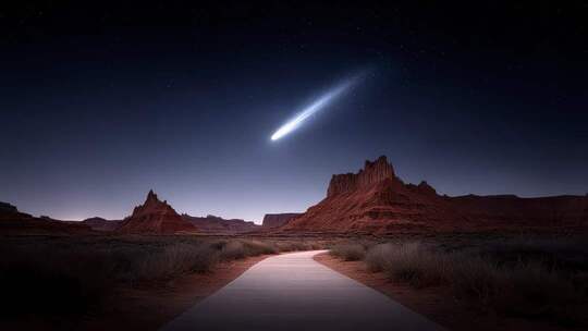 荒漠之路彗星划过夜空