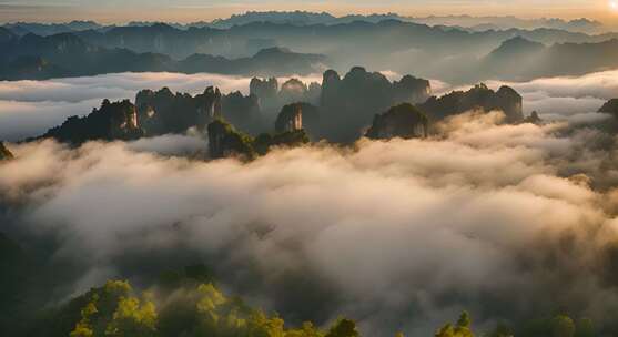 张家界山峰云海山脉日出风景云雾大自然奇峰