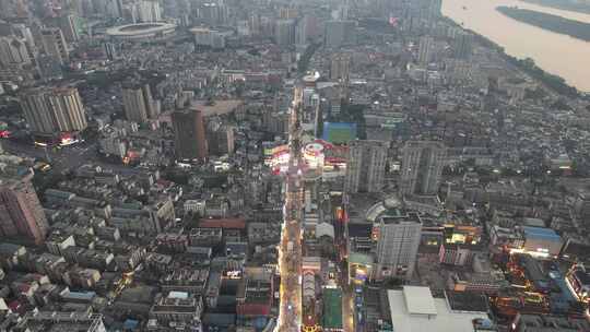 湖南长沙黄兴路步行街夜景航拍