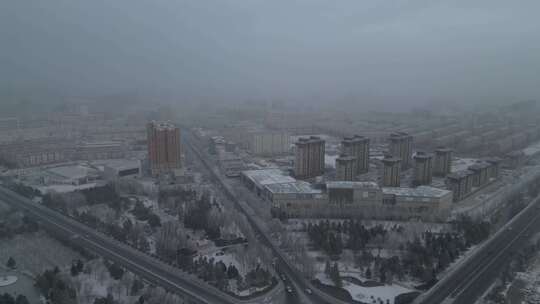 雪后城市建筑鸟瞰全景