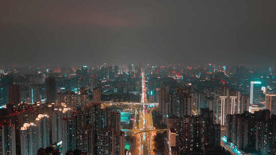 高空航拍繁华都市夜景