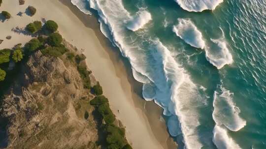 海滩海浪空中俯瞰景象