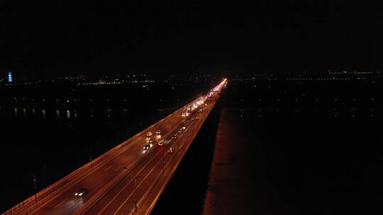航拍杭州钱塘江大桥夜景