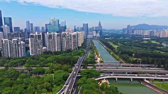 深圳城市建筑与马路车辆实景航拍