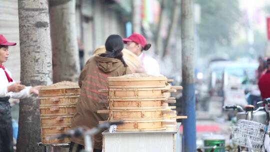 早餐小吃摊小吃街视频素材模板下载