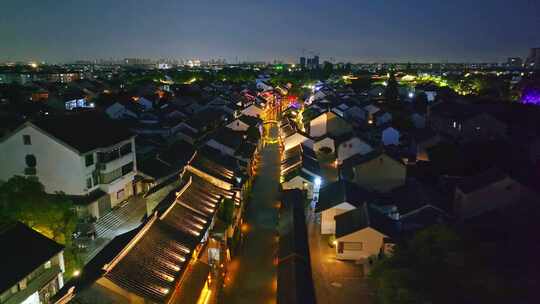 航拍苏州甪直古镇江南文化园夜景灯光秀