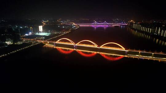 4k湘江福元路大桥夜景