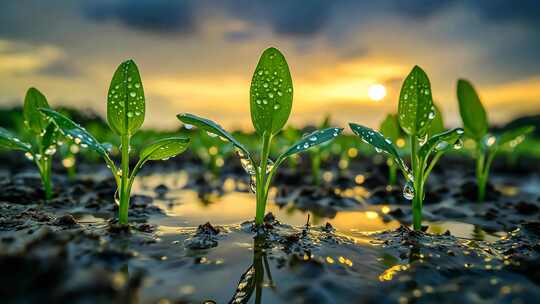 雨中蔬菜地的景象