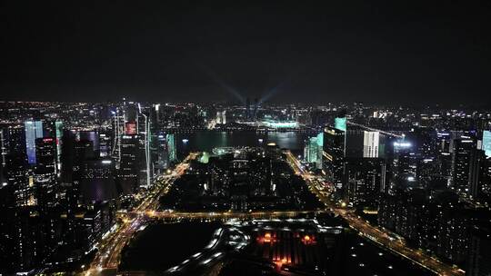 航拍杭州钱江新城夜景