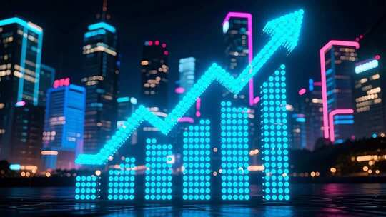 城市夜景中的增长数据图表