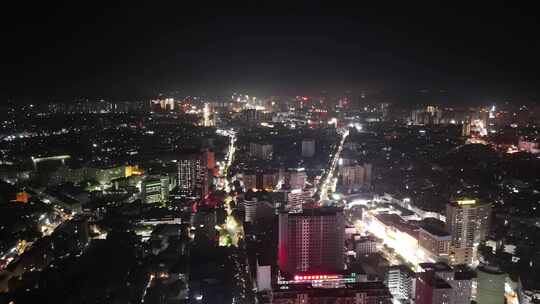 航拍广西玉林城市大景夜景灯光交通