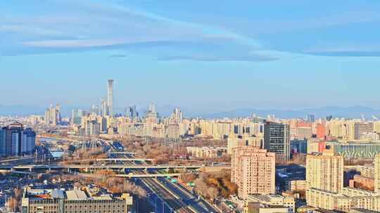 晨光朝阳下的北京国贸CBD城市全景