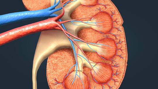 医学人体解剖肾脏器官三维动画