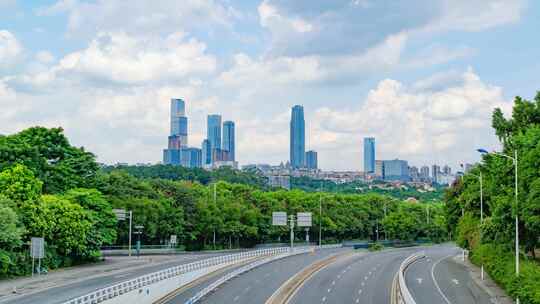 南宁城市绿化高楼大厦道路交通车流延时