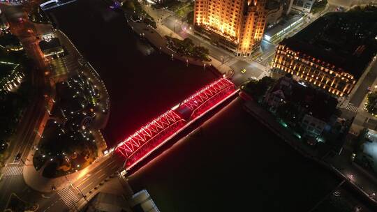 外百渡桥夜景航拍视频素材模板下载