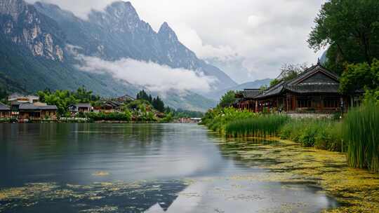 春天的丽江城镇风景