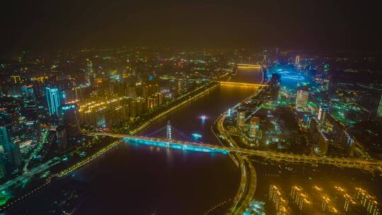 广州珠江_猎德大桥_华南大桥夜景航拍延时4K