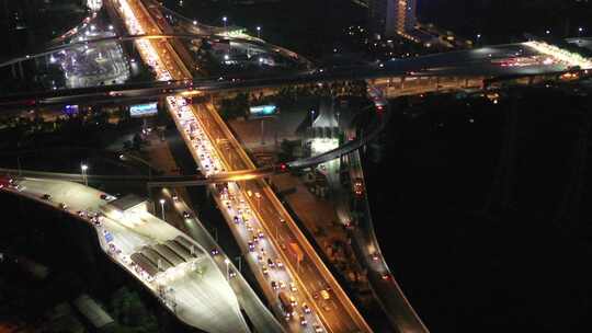 广州鹤洞大桥夜景航拍素材