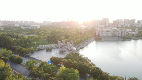 4K原素材-航拍上海新江湾城公园-复旦大学