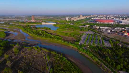 宁夏吴忠黄河楼景区航拍