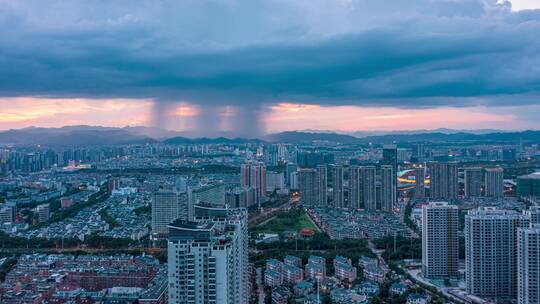 浙江义乌江东城市积雨云夜景航拍延时摄影