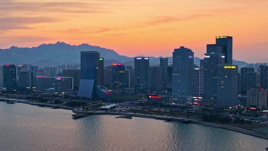 青岛西海岸新区夜景城市夜景航拍