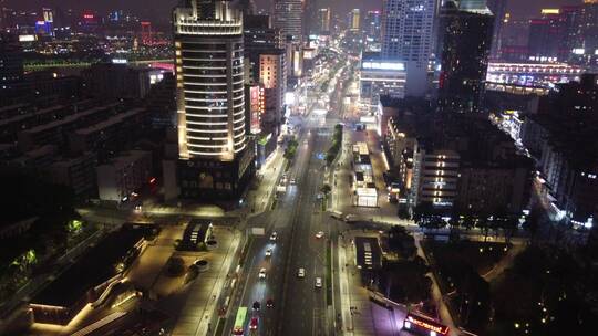 航拍宁波市中心鼓楼天一城市繁华夜景