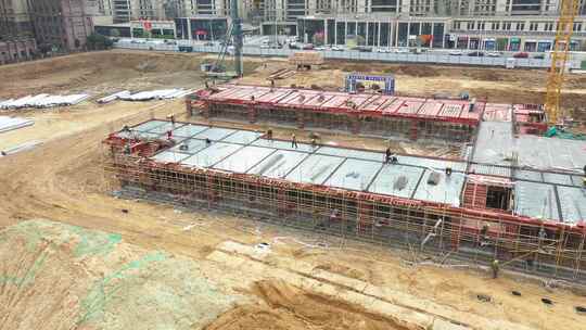 航拍工程建设建筑工地工人施工场景