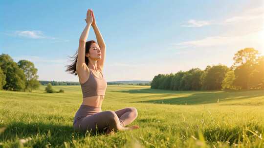 春天瑜伽户外草地冥想健康生活方式