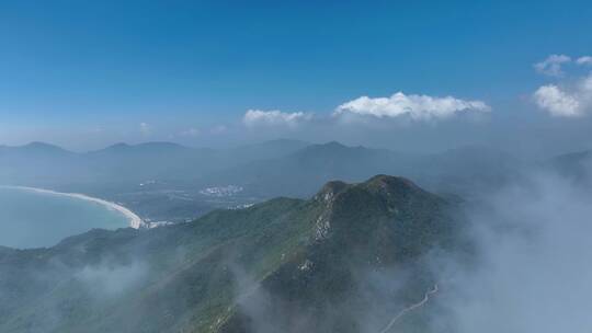 航拍深圳东西涌天文台海岸线云海景观4K