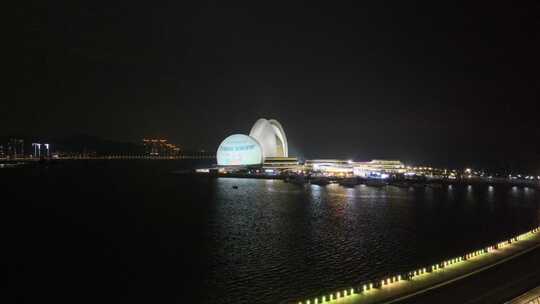 珠海大剧院夜景航拍视频素材模板下载