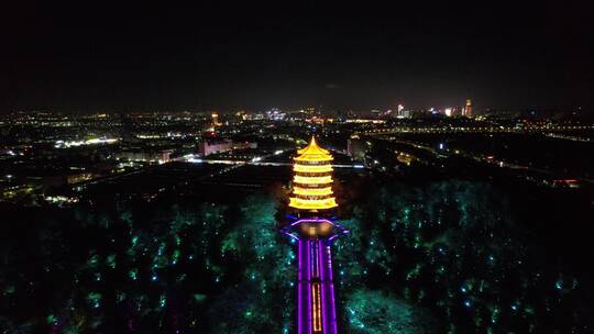 夜景灯光远近航拍