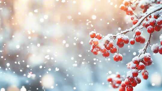 唯美冬季 飘雪 花朵 植物特写雪景