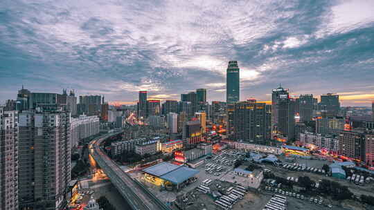 中国辽宁沈阳城市风景黄昏夜晚延时摄影