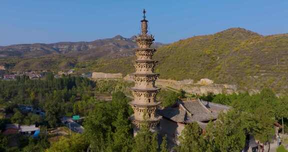 山西长治浊漳河谷原起寺青龙宝塔航拍